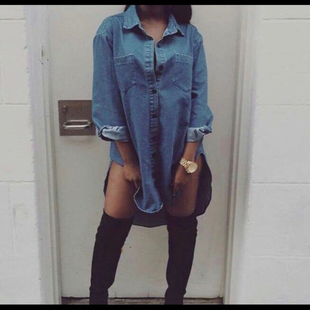 Raw Cut Button Up Denim Dress